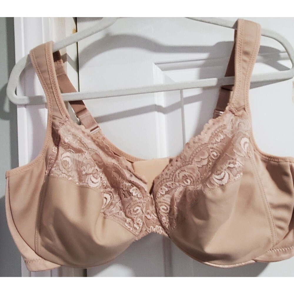 Glamorise Bra 46 C Beige Lace Underwire Comfort Strap Inner Support Lift T-shirt
